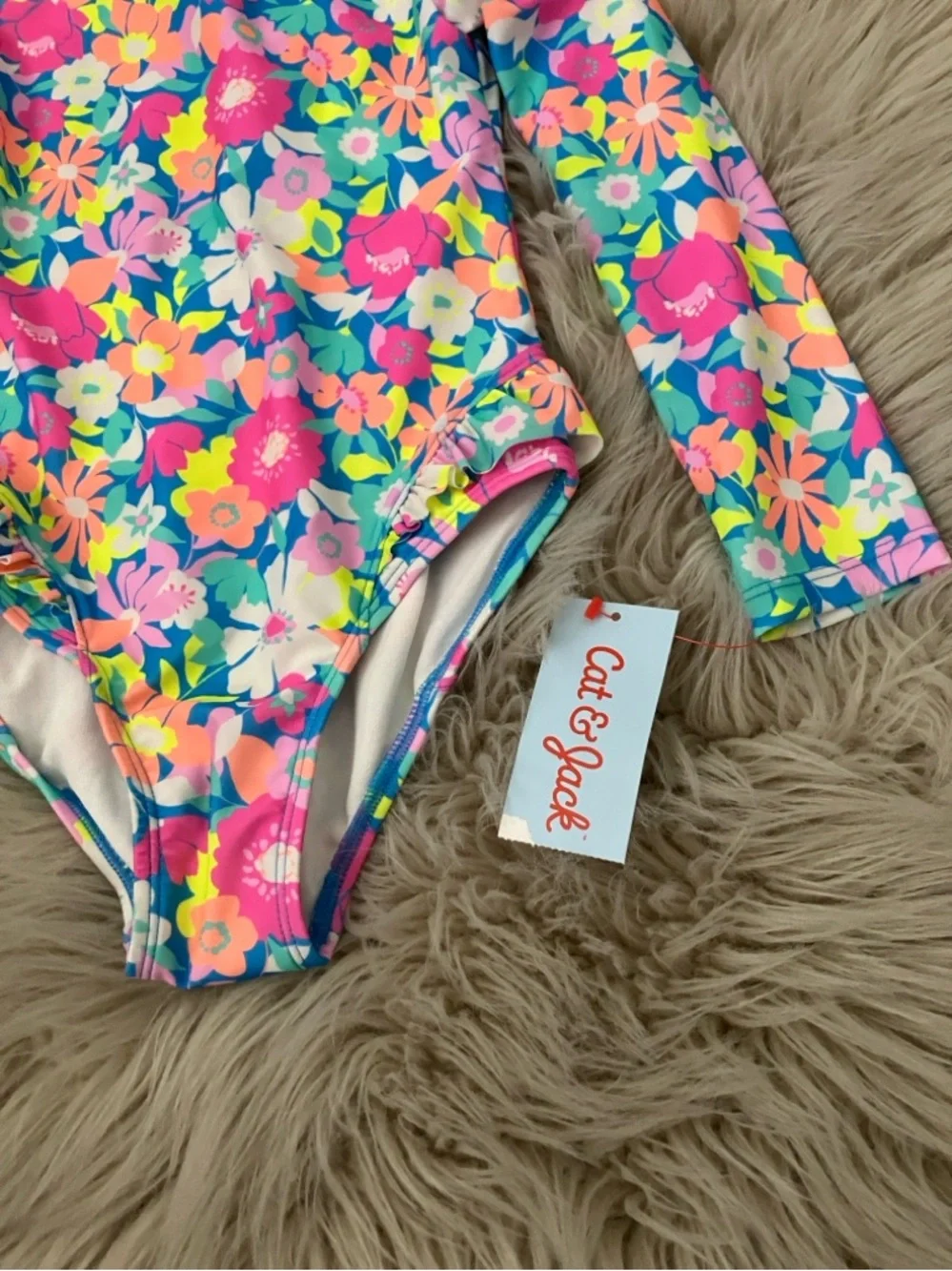 NEW - CAT & JACK Girls' Floral Printed Long Sleeve One Piece Rash Guard | XS 4-5
